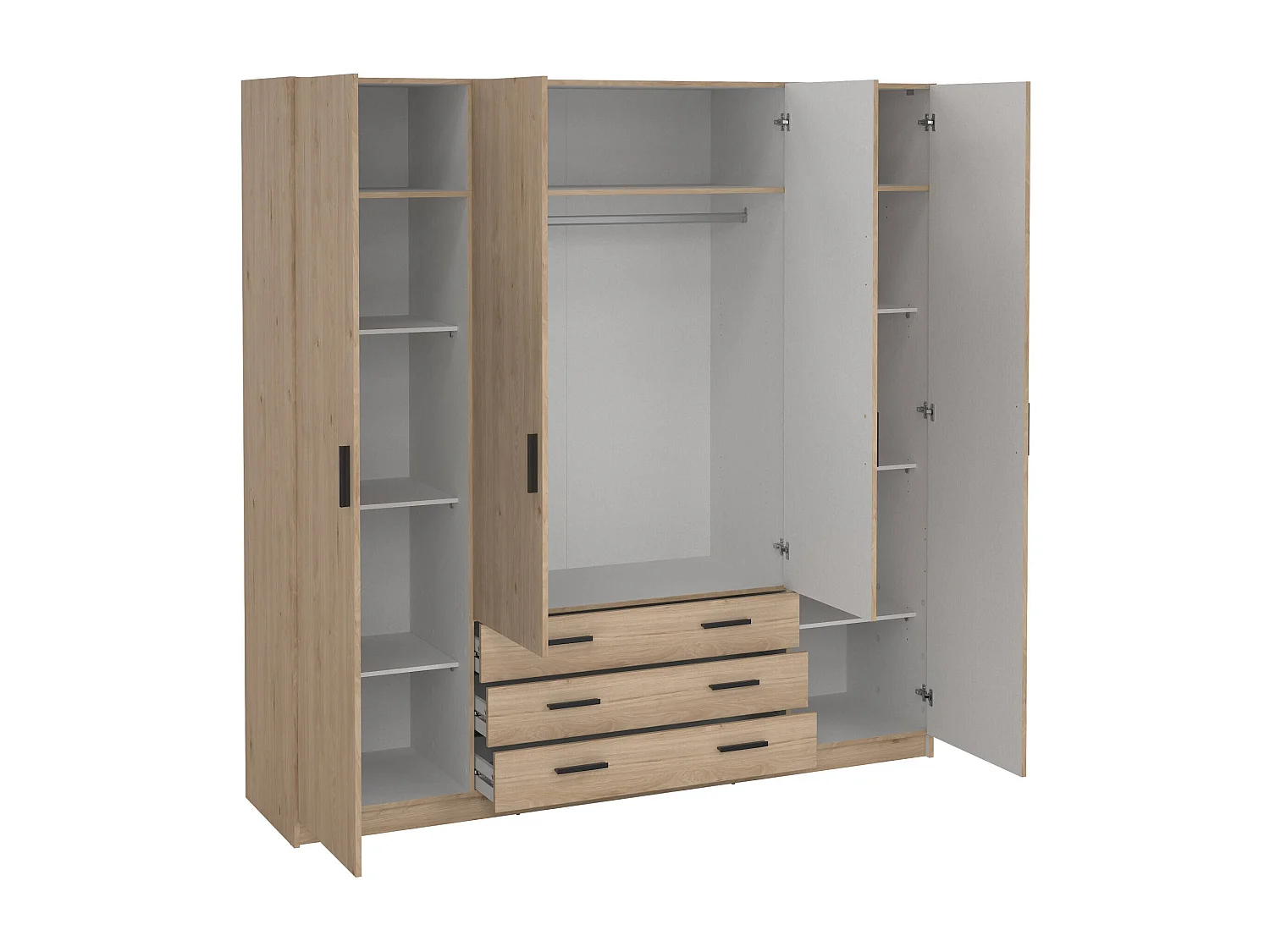 Grande Garde-robe Dserafin, Meubles de chambre, Penderie de plain-pied, Placard à vêtements, 196x50 h200 cm, Chêne clair