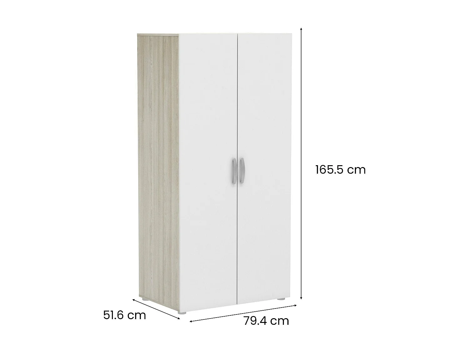 Garde-robe 2 portes Dsaevi, Meubles de chambre, Penderie de plain-pied, Placard à vêtements, 79x52 h166 cm, Chêne et Blanc mat
