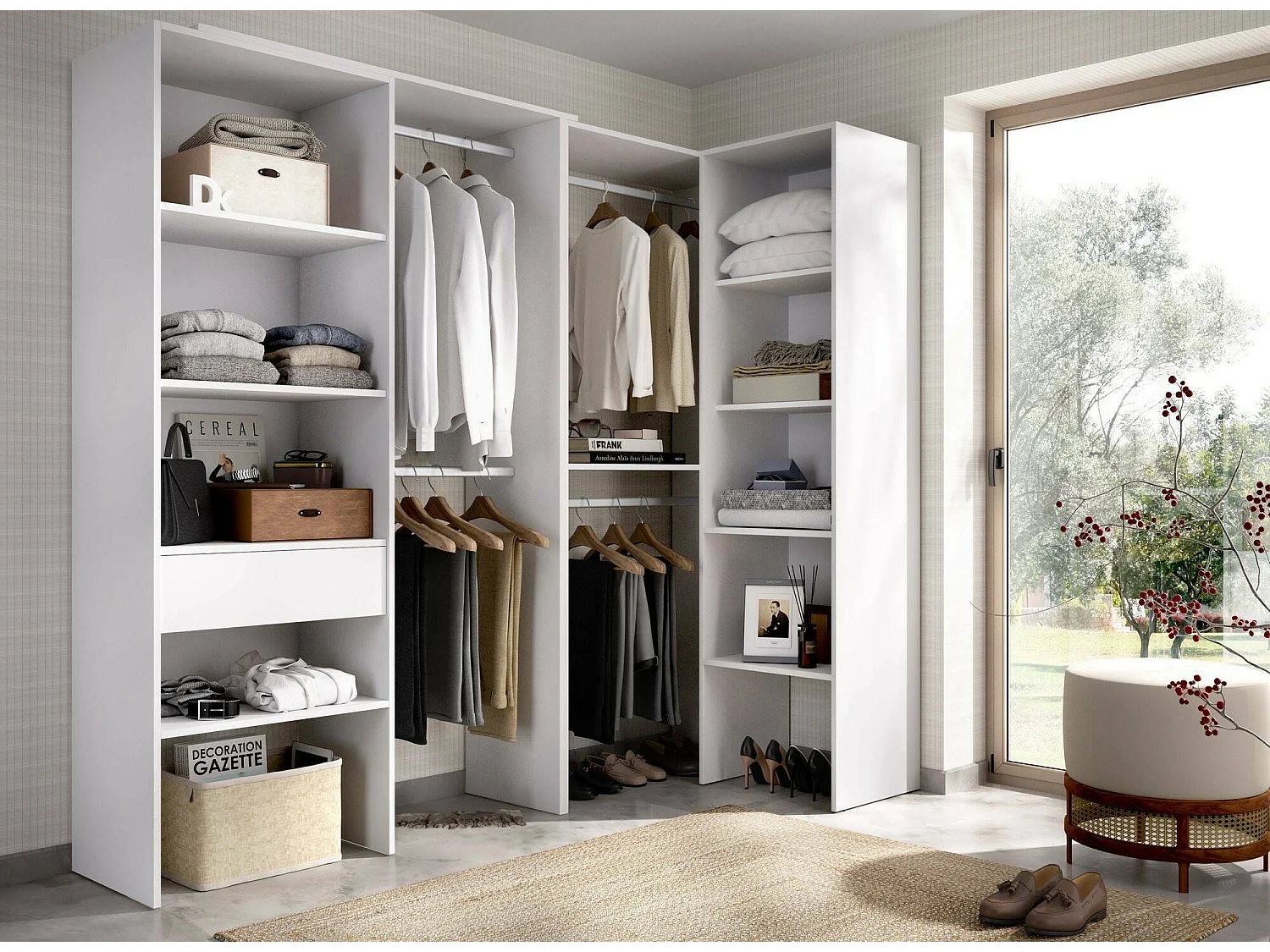 Grande Garde-robe Dhenle, Meubles de chambre, Penderie de plain-pied, Placard à vêtements, 248x79 h187 cm, Blanc