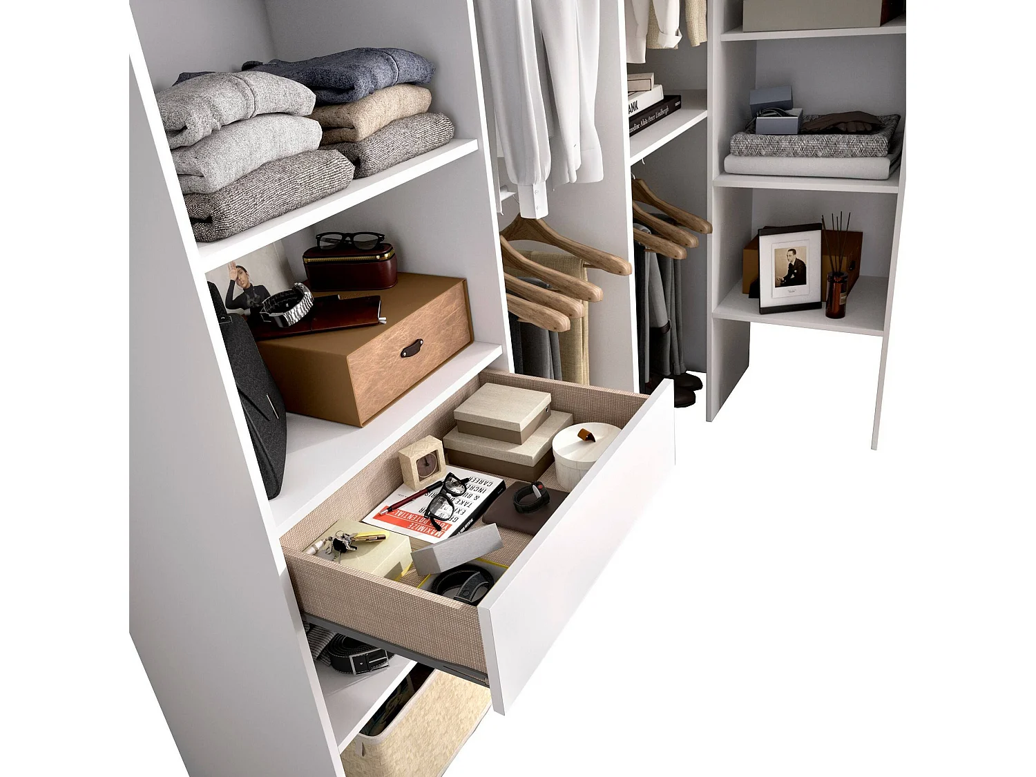 Grande Garde-robe Dhenle, Meubles de chambre, Penderie de plain-pied, Placard à vêtements, 248x79 h187 cm, Blanc