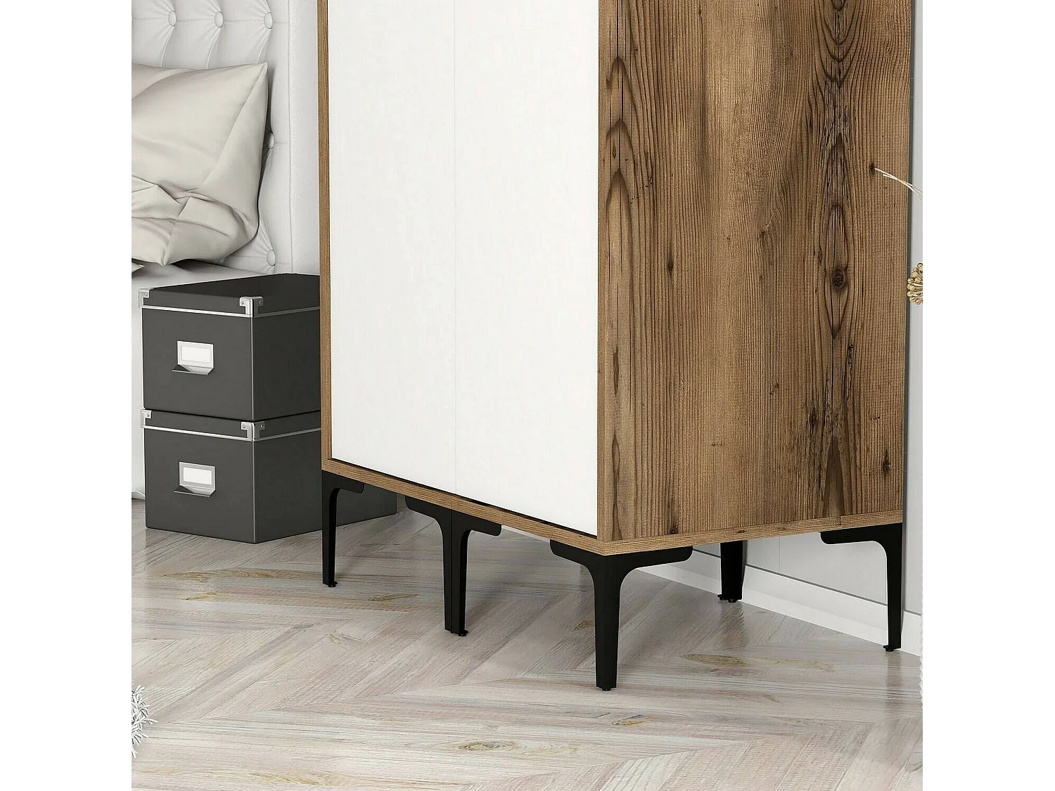 Garde-robe 2 portes Dbonanse, Meubles de chambre, Penderie de plain-pied, Placard à vêtements, 80x201h48 cm, Blanc et Noyer