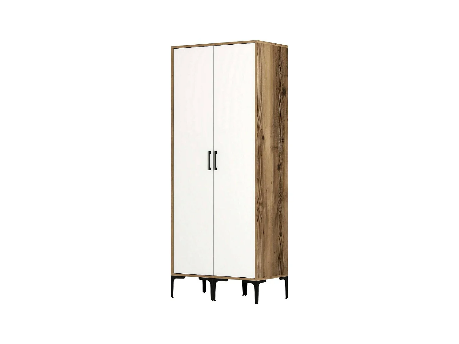 Garde-robe 2 portes Dbonanse, Meubles de chambre, Penderie de plain-pied, Placard à vêtements, 80x201h48 cm, Blanc et Noyer