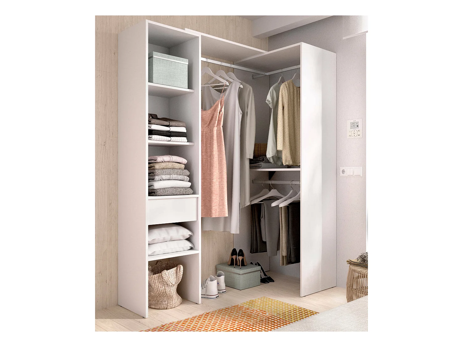 Großer Kleiderschrank Dburn, Schlafzimmermöbel, Schrank, Garderobe, 98x42 h187 cm, Weiß