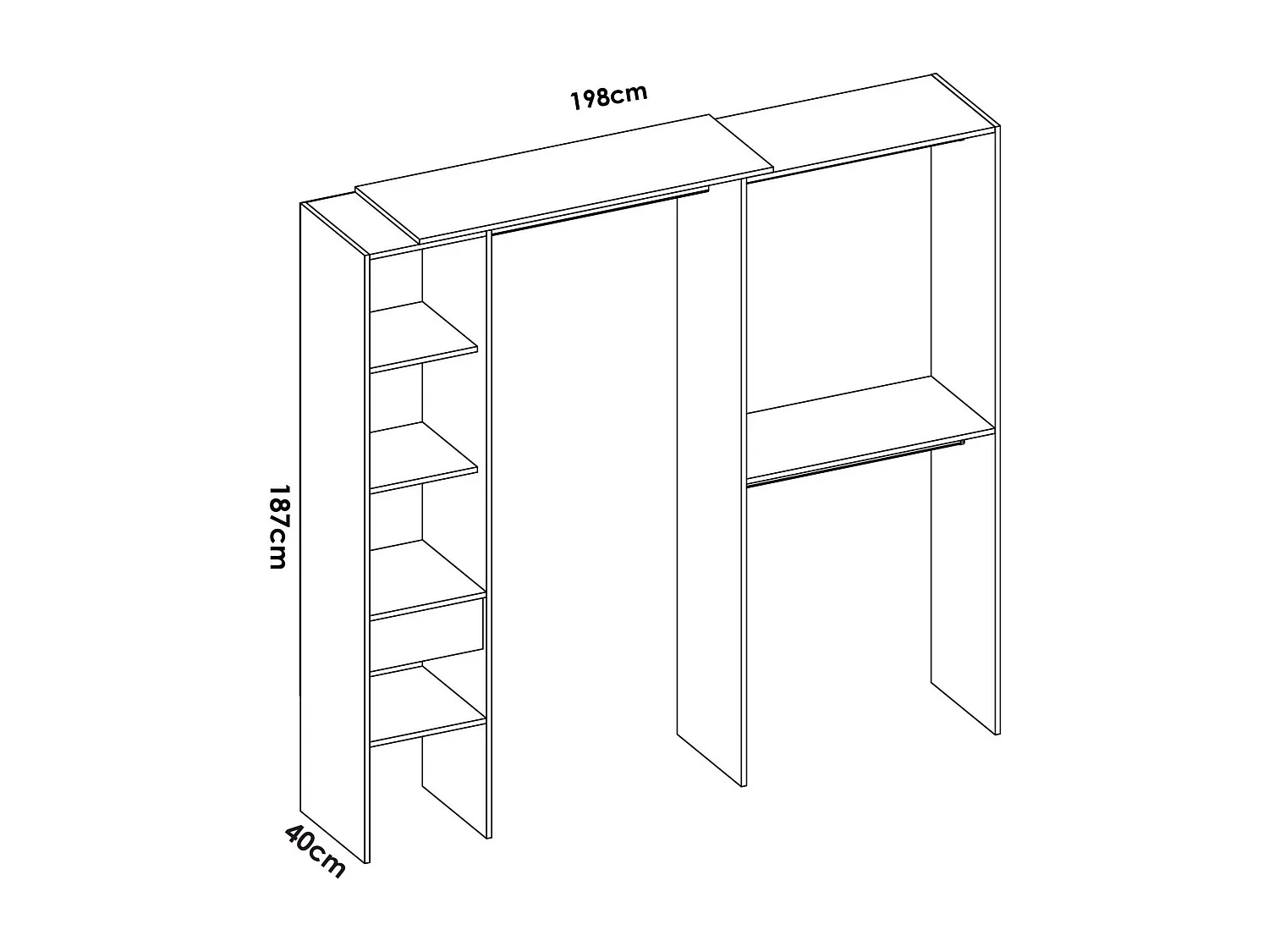 Dburn grote kledingkast, Slaapkamermeubel, Inloopkast, Kledingkast, 98x42 h187 cm, Wit