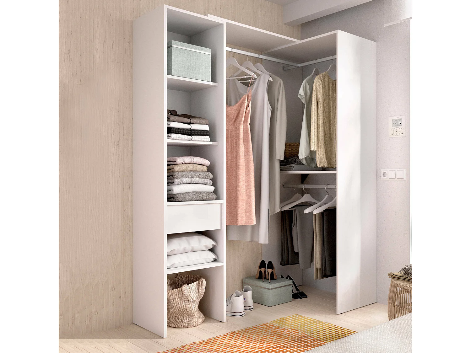 Grande Garde-robe Dburn, Meubles de chambre, Penderie de plain-pied, Placard à vêtements, 98x42 h187 cm, Blanc