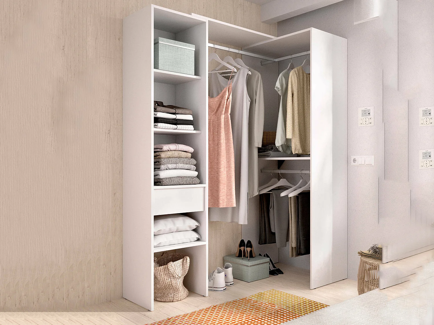 Guardaroba Grande Ewiniar, 4 Ripiani, 41.8x187h cm Bianco, Armadio Camera da Letto