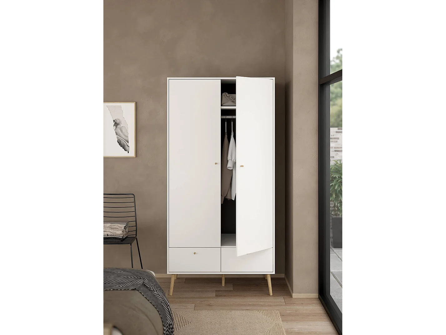 Garde-robe 2 portes Dscarp, Meubles de chambre, Penderie de plain-pied, Placard à vêtements, 99x58 h200 cm, Blanc