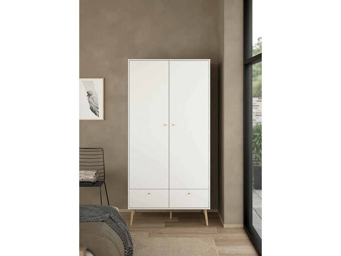Garde-robe 2 portes Dscarp, Meubles de chambre, Penderie de plain-pied, Placard à vêtements, 99x58 h200 cm, Blanc