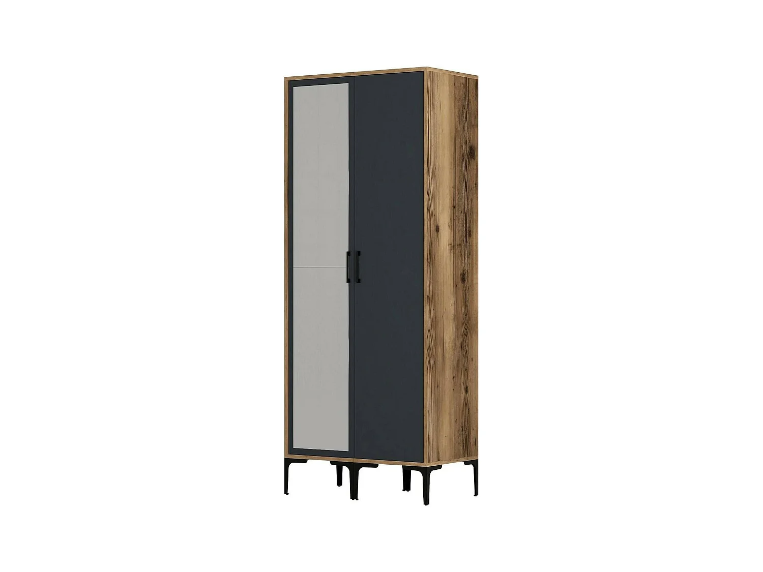 Garde-robe 2 portes Dbergonz, Meubles de chambre, Penderie de plain-pied, Placard à vêtements, 80x201h48 cm, Noyer et Anthracite