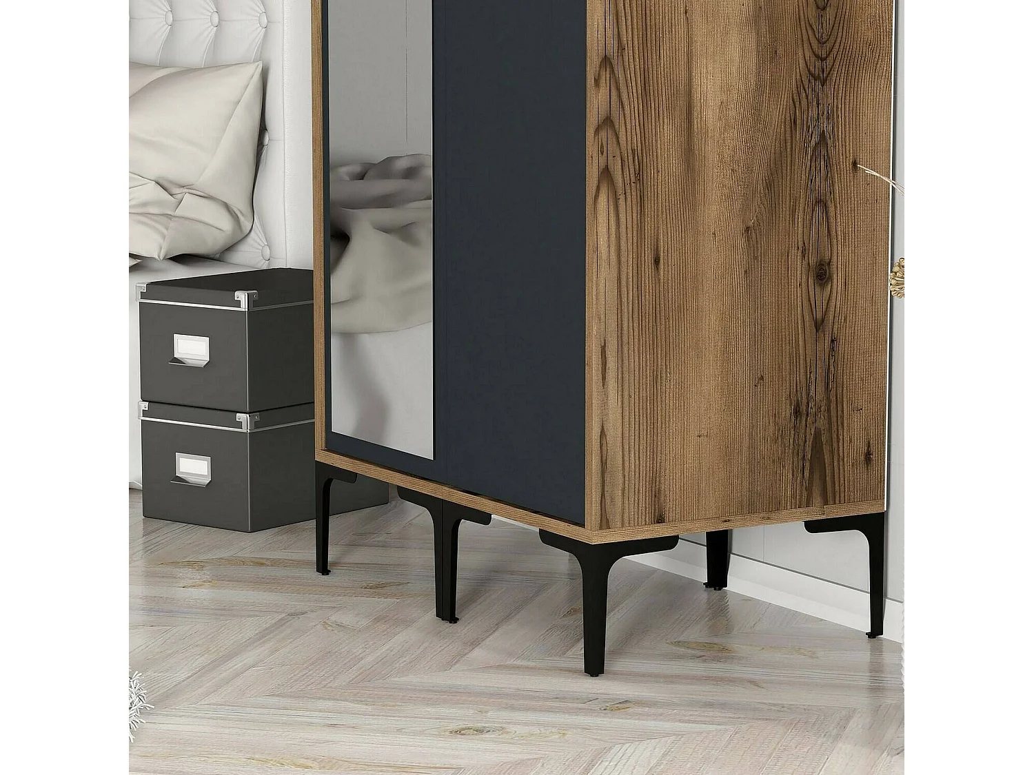 Kleiderschrank 2 Türen Dbergonz, Schlafzimmermöbel, Schrank, Garderobe, 80x201h48 cm, Walnuss und Anthrazit