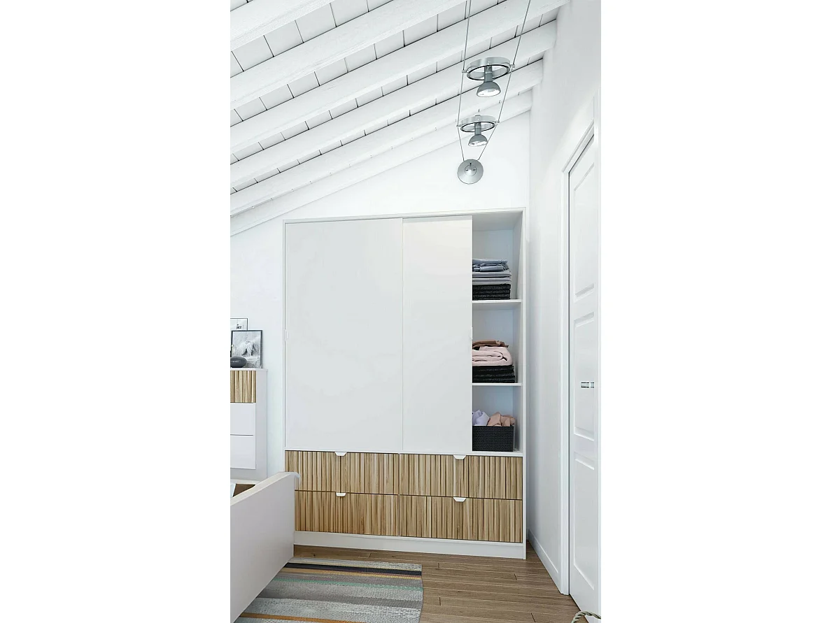 Armário Dzedadk de 2 portas, mobiliário de quarto, roupeiro, roupeiro, 140x60 h200 cm, branco e carvalho