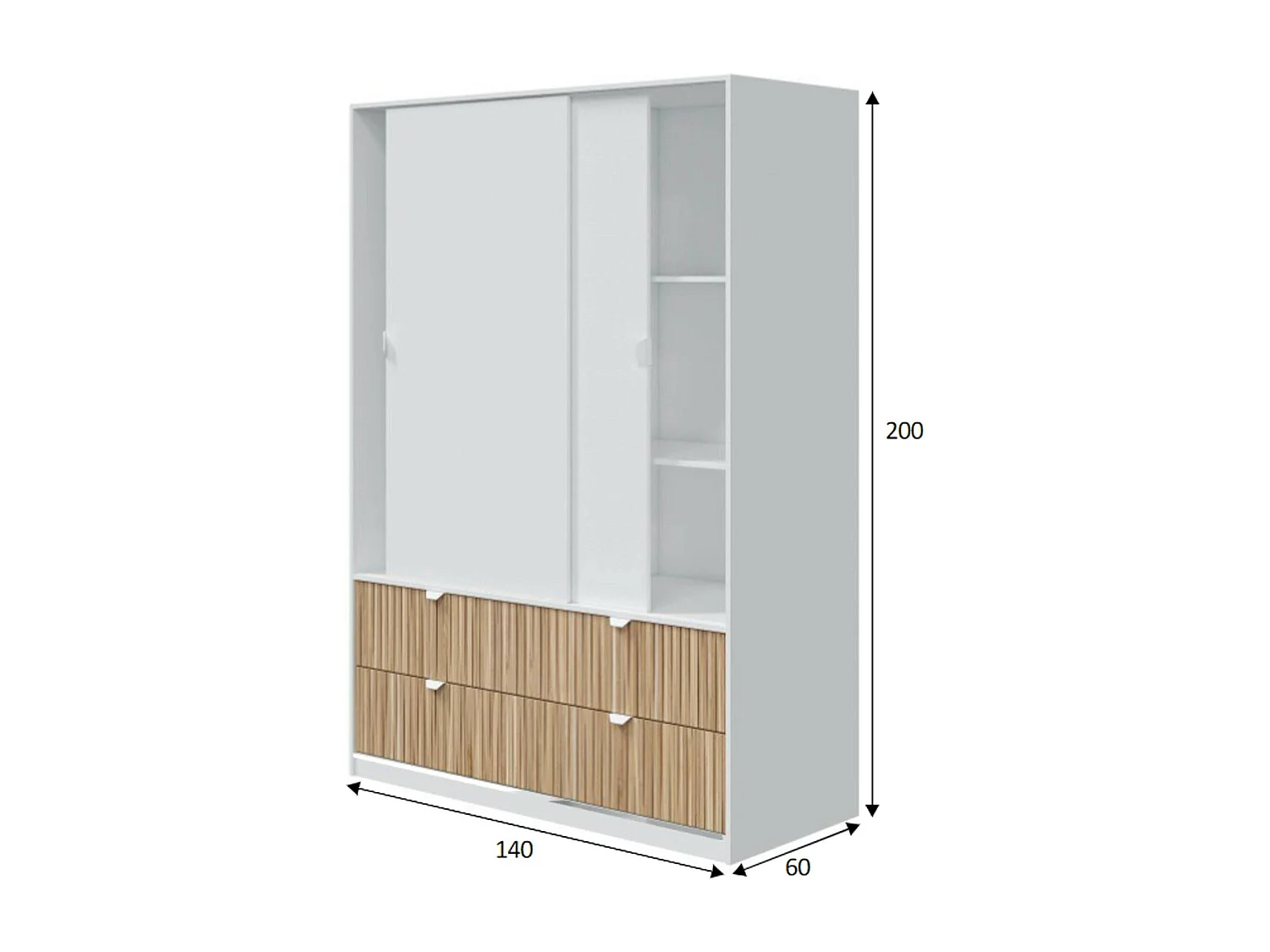 Armário Dzedadk de 2 portas, mobiliário de quarto, roupeiro, roupeiro, 140x60 h200 cm, branco e carvalho