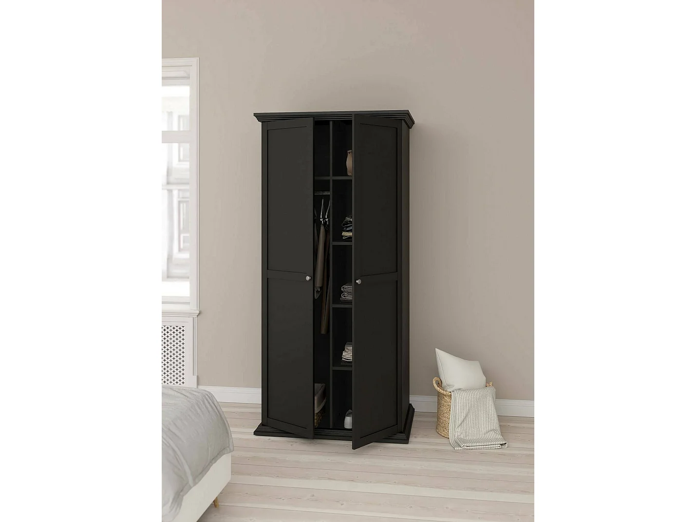 Garde-robe 2 portes Dscapol, Meubles de chambre, Penderie de plain-pied, Placard à vêtements, 96x63 h200 cm, Noir