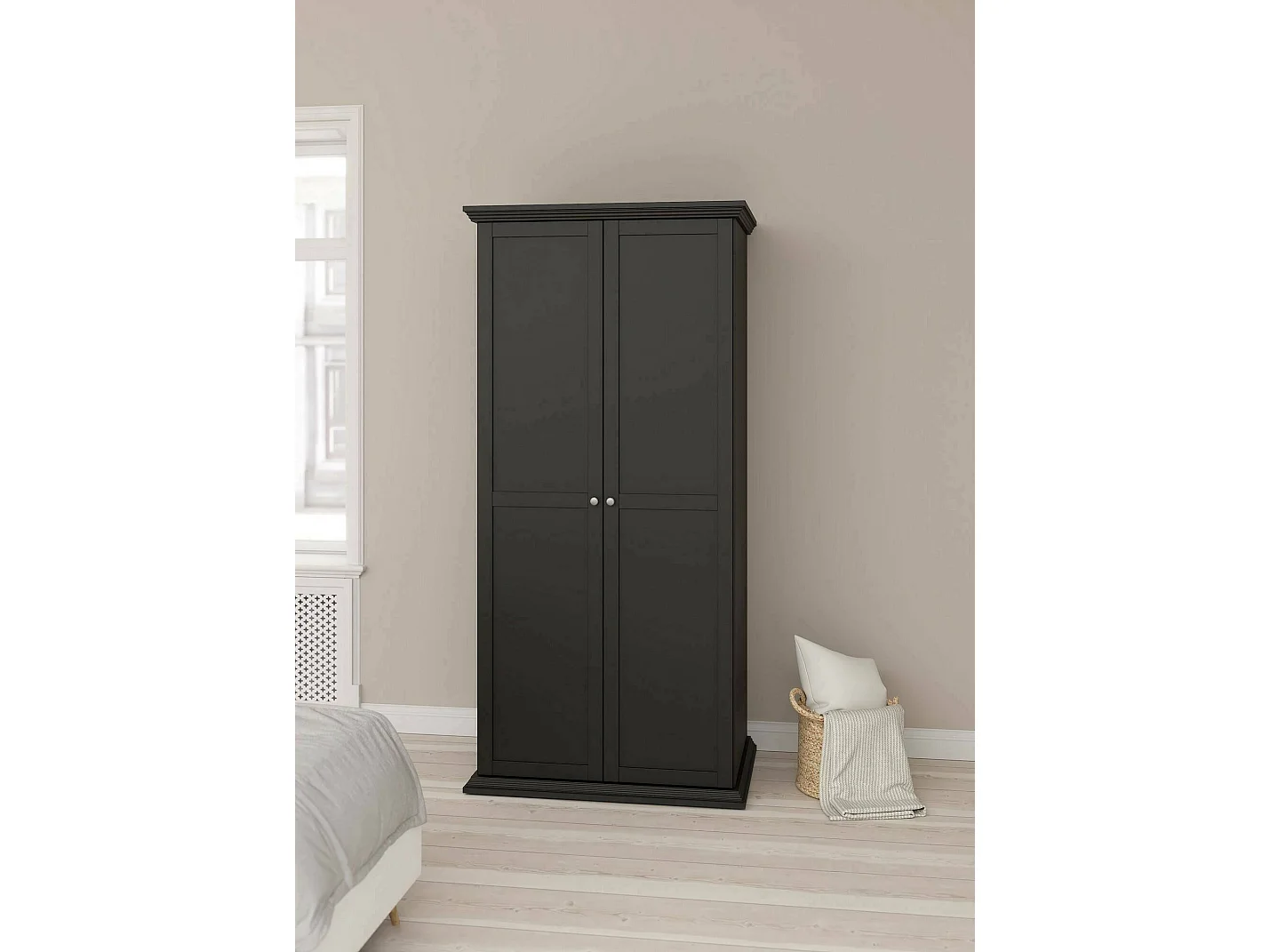 Garde-robe 2 portes Dscapol, Meubles de chambre, Penderie de plain-pied, Placard à vêtements, 96x63 h200 cm, Noir