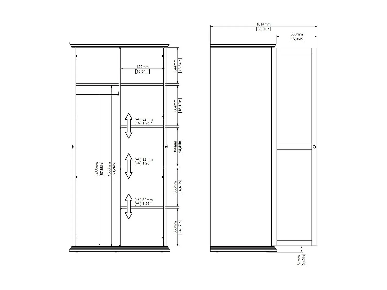 Garde-robe 2 portes Dscapol, Meubles de chambre, Penderie de plain-pied, Placard à vêtements, 96x63 h200 cm, Noir