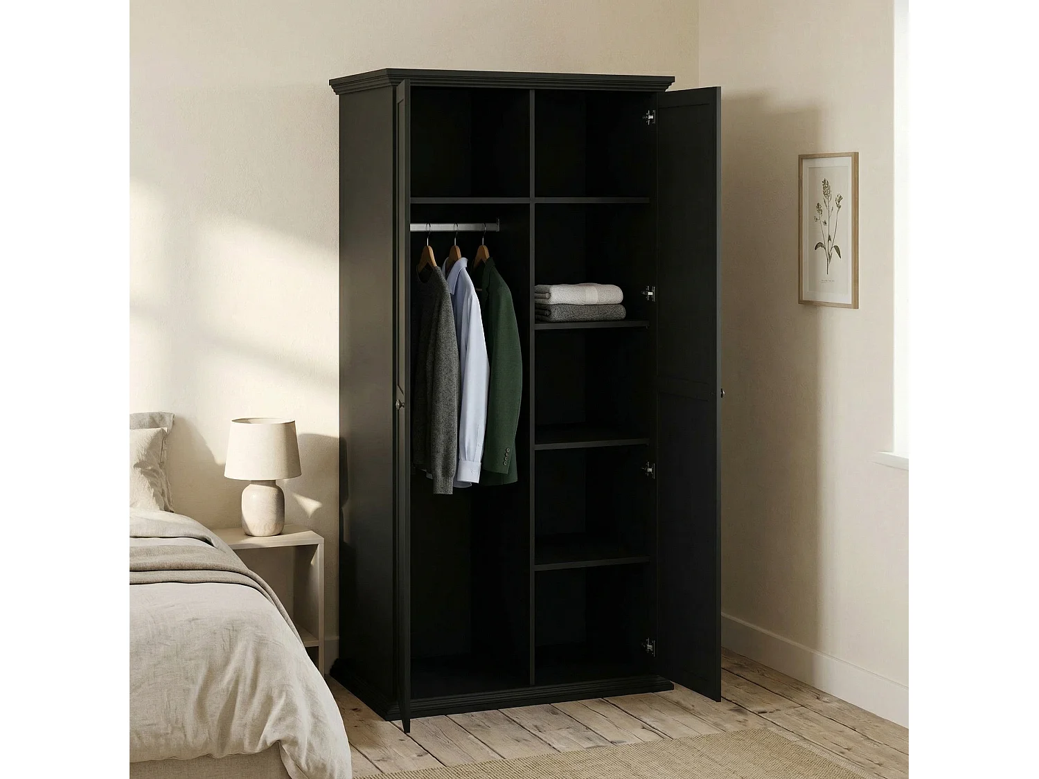 Garde-robe 2 portes Dscapol, Meubles de chambre, Penderie de plain-pied, Placard à vêtements, 96x63 h200 cm, Noir