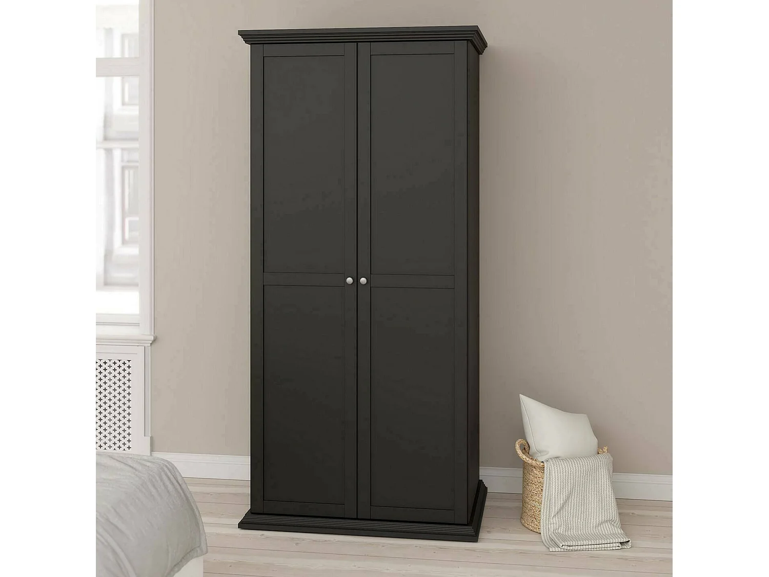 Garde-robe 2 portes Dscapol, Meubles de chambre, Penderie de plain-pied, Placard à vêtements, 96x63 h200 cm, Noir
