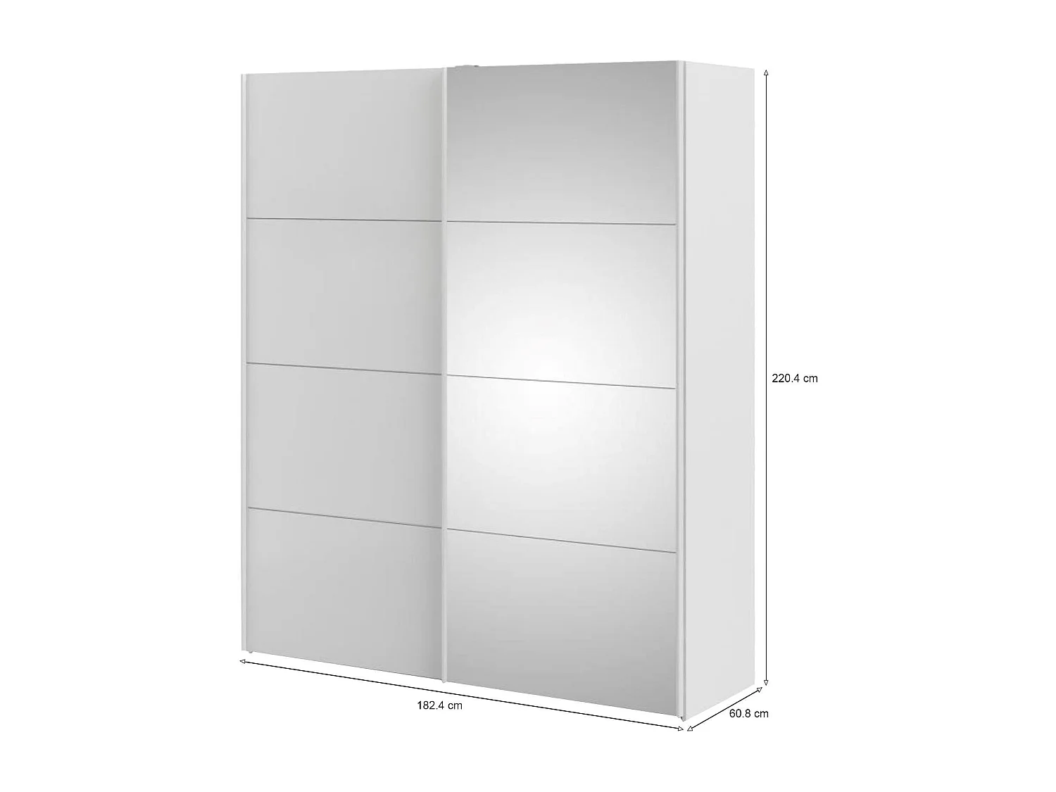 Dmora - Guardaroba 2 ante Seraphin, 182x61 h220 cm, Bianco lucido