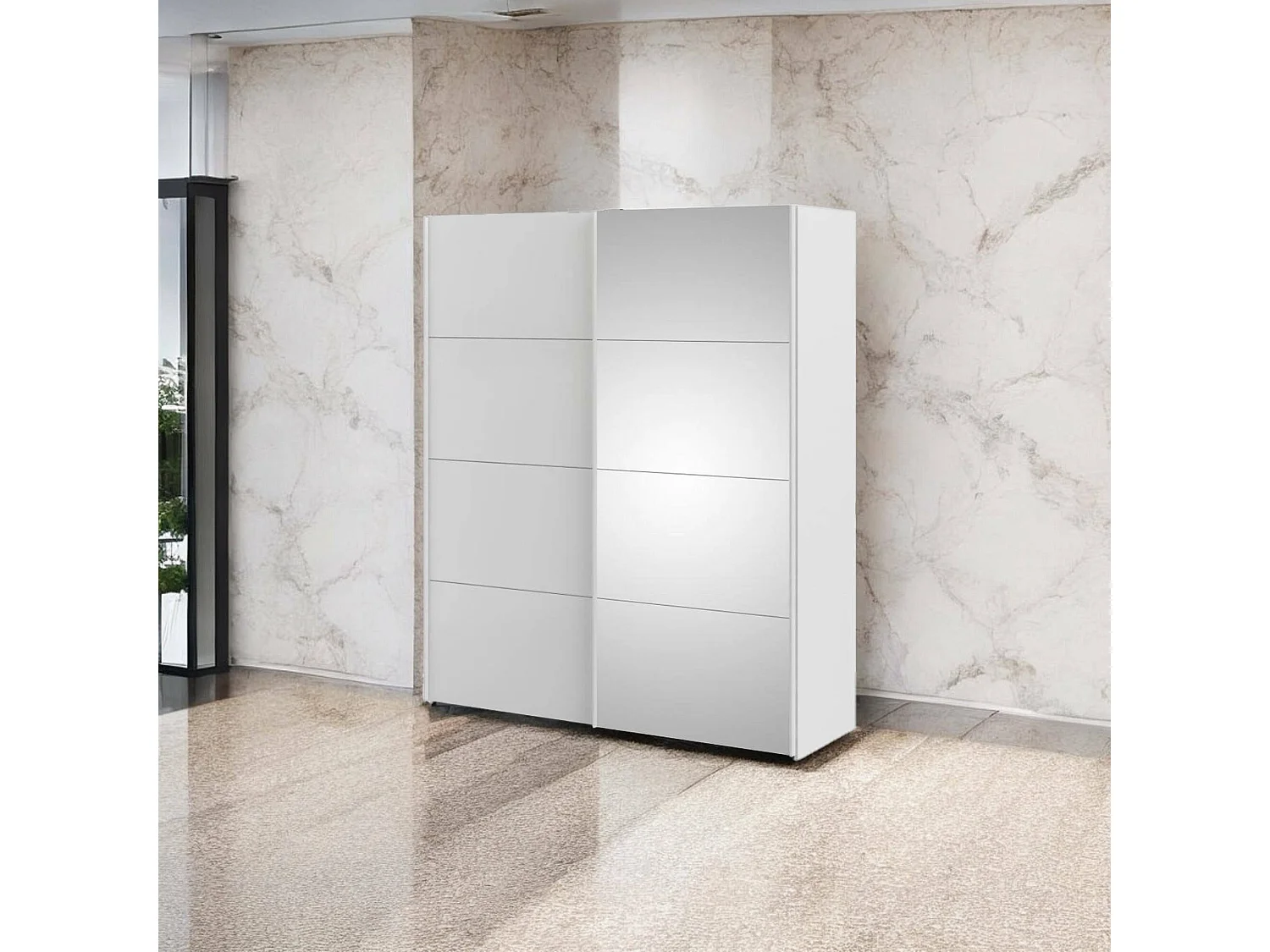 Dmora - Guardaroba 2 ante Seraphin, 182x61 h220 cm, Bianco lucido