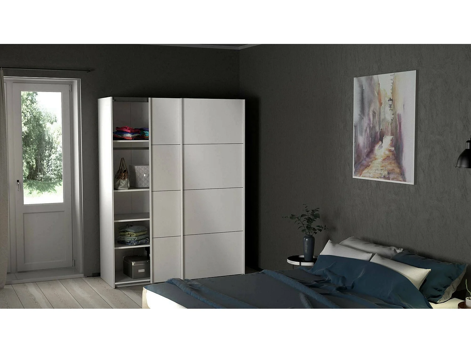 Garde-robe 2 portes Dstang, Meubles de chambre, Penderie de plain-pied, Placard à vêtements, 150x61 h200 cm, Blanc