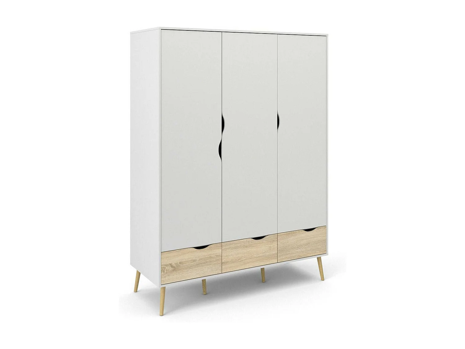 Kleiderschrank 3 Türen Dselv, Schlafzimmermöbel, Schrank, Garderobe, 147x58 h200 cm, WeiÃŸ und Eiche