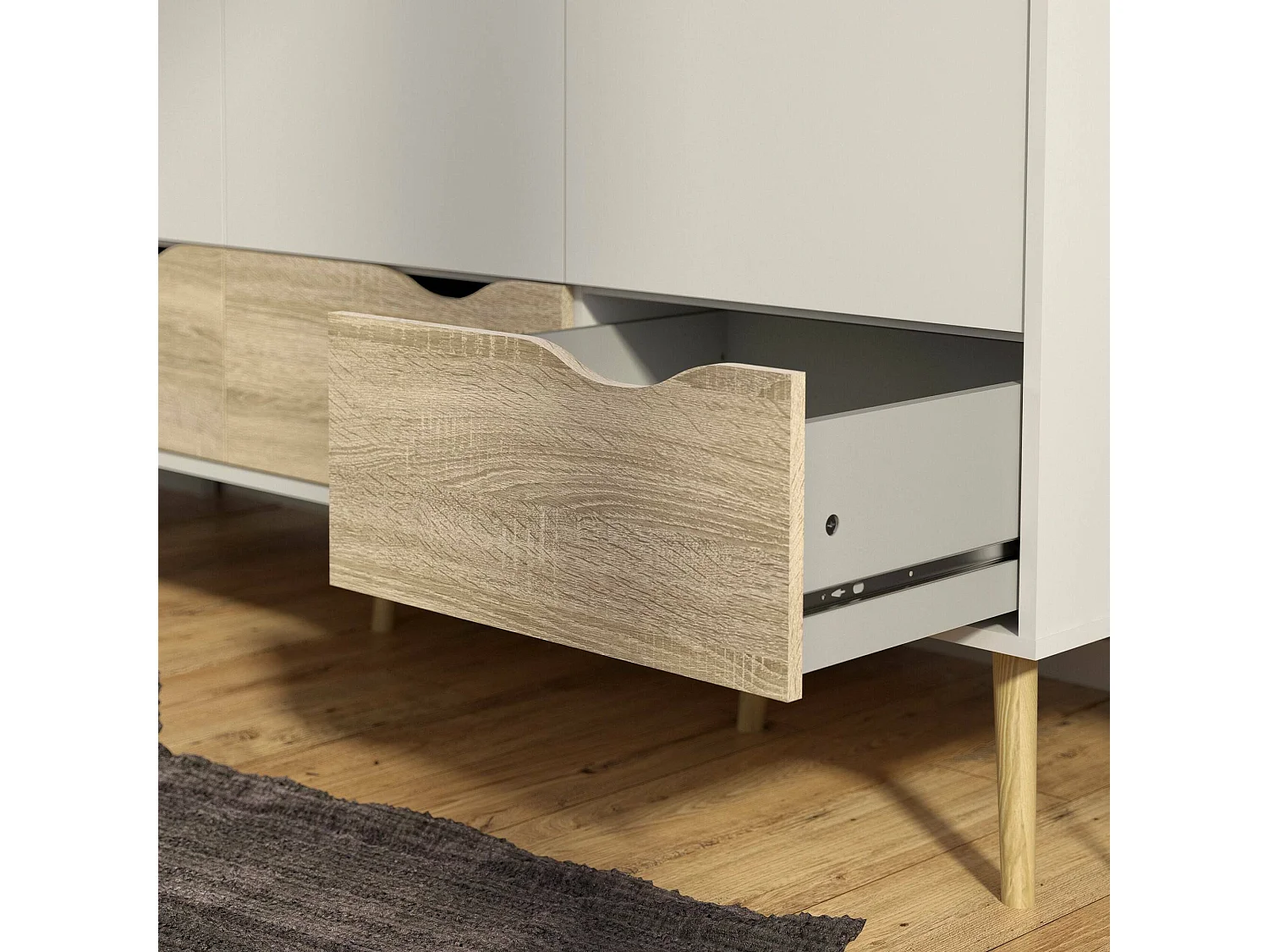 Kleiderschrank 3 Türen Dselv, Schlafzimmermöbel, Schrank, Garderobe, 147x58 h200 cm, WeiÃŸ und Eiche