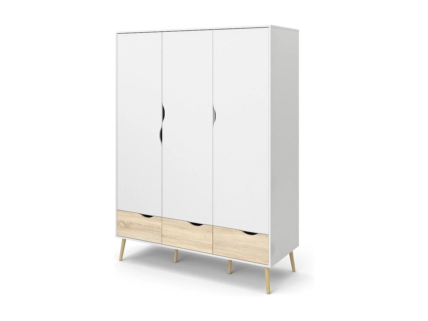 Armário Dselv de 3 portas, mobiliário de quarto, roupeiro, roupeiro, 147x58 h200 cm, branco e carvalho