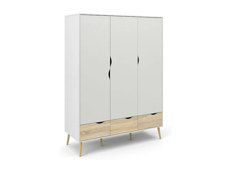 Kleiderschrank 3 Türen Dselv, Schlafzimmermöbel, Schrank, Garderobe, 147x58 h200 cm, WeiÃŸ und Eiche