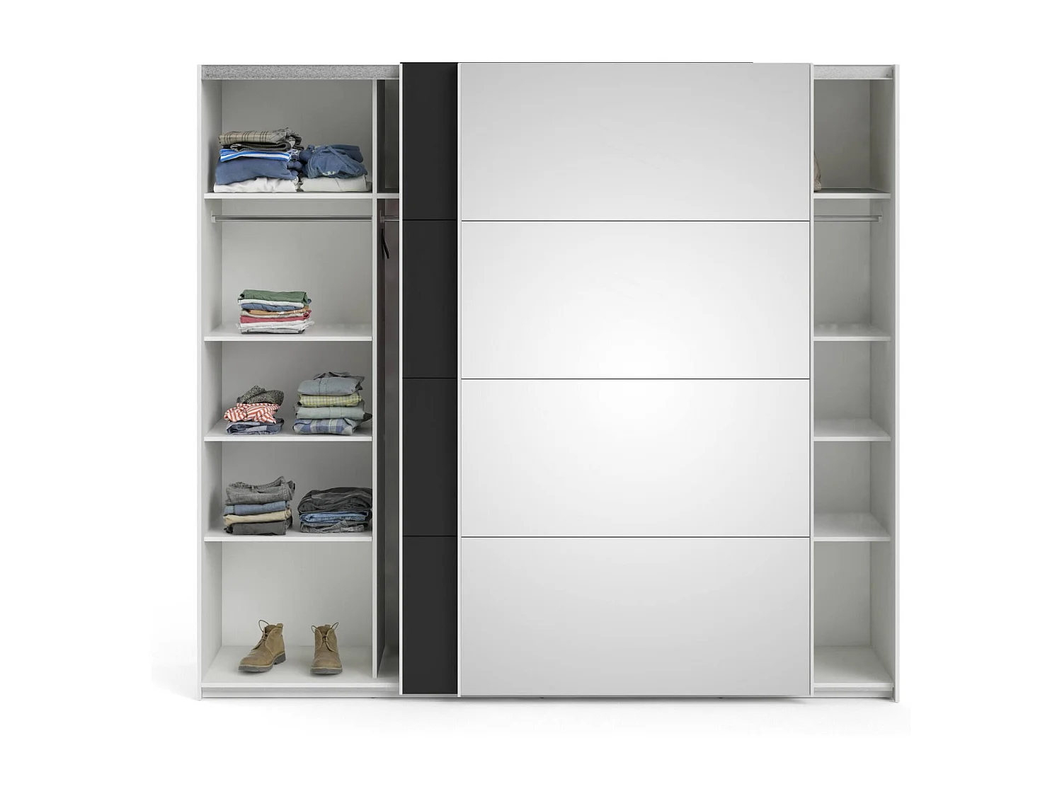 Garde-robe 2 portes Dstabil, Meubles de chambre, Penderie de plain-pied, Placard à vêtements, 243x61 h220 cm, Blanc et Noir