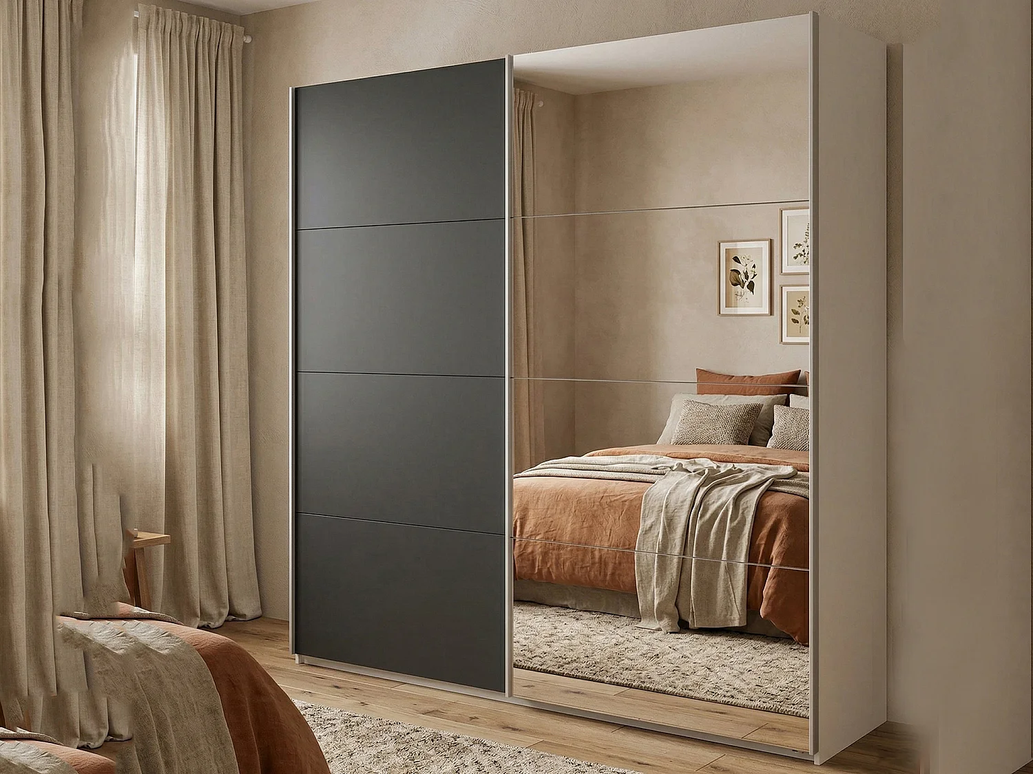 Garde-robe 2 portes Dstabil, Meubles de chambre, Penderie de plain-pied, Placard à vêtements, 243x61 h220 cm, Blanc et Noir