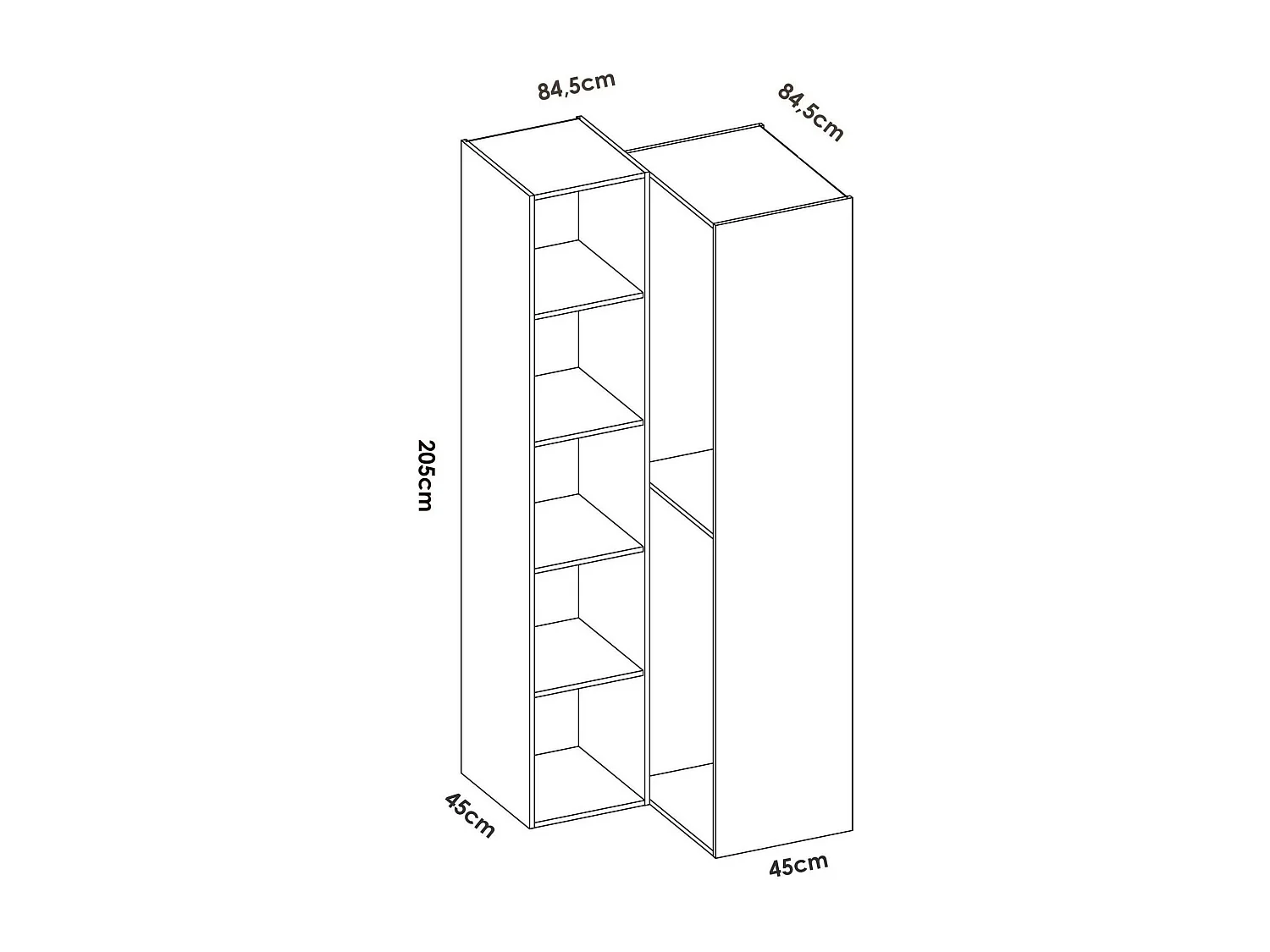 Dhom grote kledingkast, Slaapkamermeubilair, Inloopkast, Kledingkast, 85x85 h205 cm, Wit en Eiken