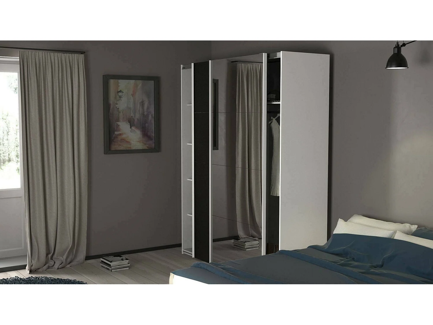 Armario 2 puertas Dsquizz, Muebles de dormitorio, Vestidor, Armario de ropa, 182x61 h220 cm, Blanco y Negro