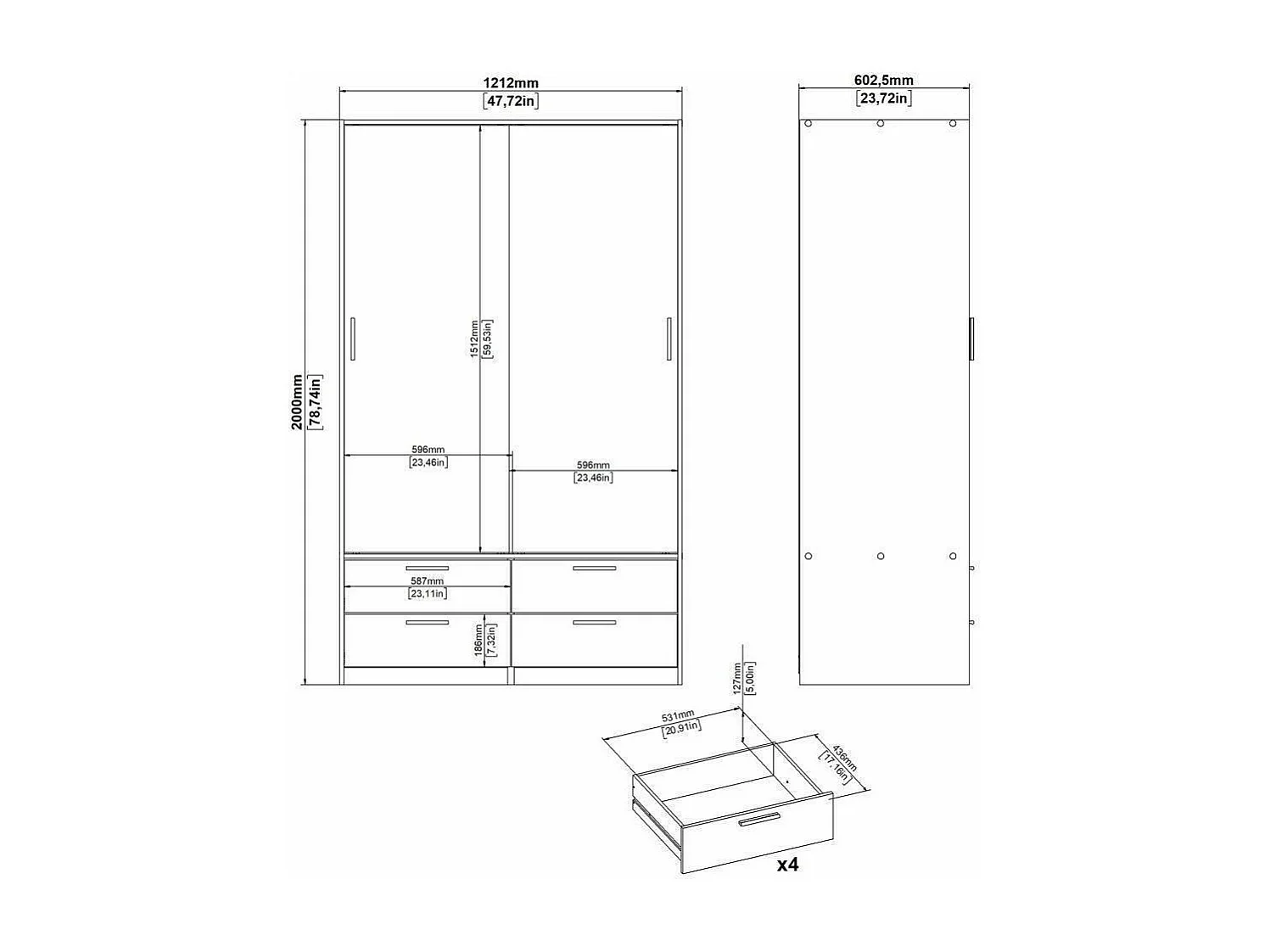 Dmora - Guardaroba 2 ante Frediana, 121x60 h200 cm, Bianco
