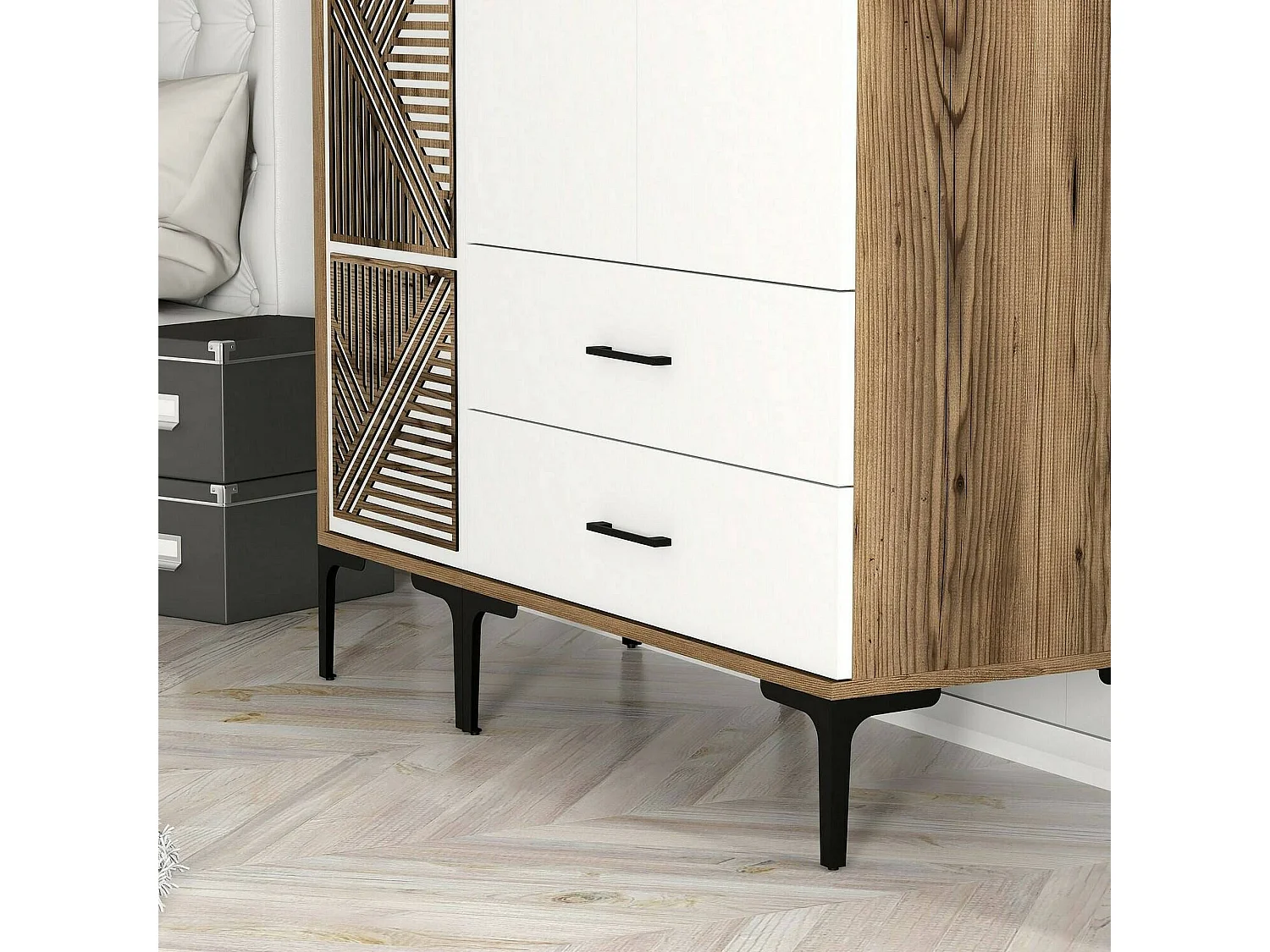 Garde-robe 3 portes Dgalbiat, Meubles de chambre, Penderie de plain-pied, Placard à vêtements, 120x48h201 cm, Noyer et Blanc