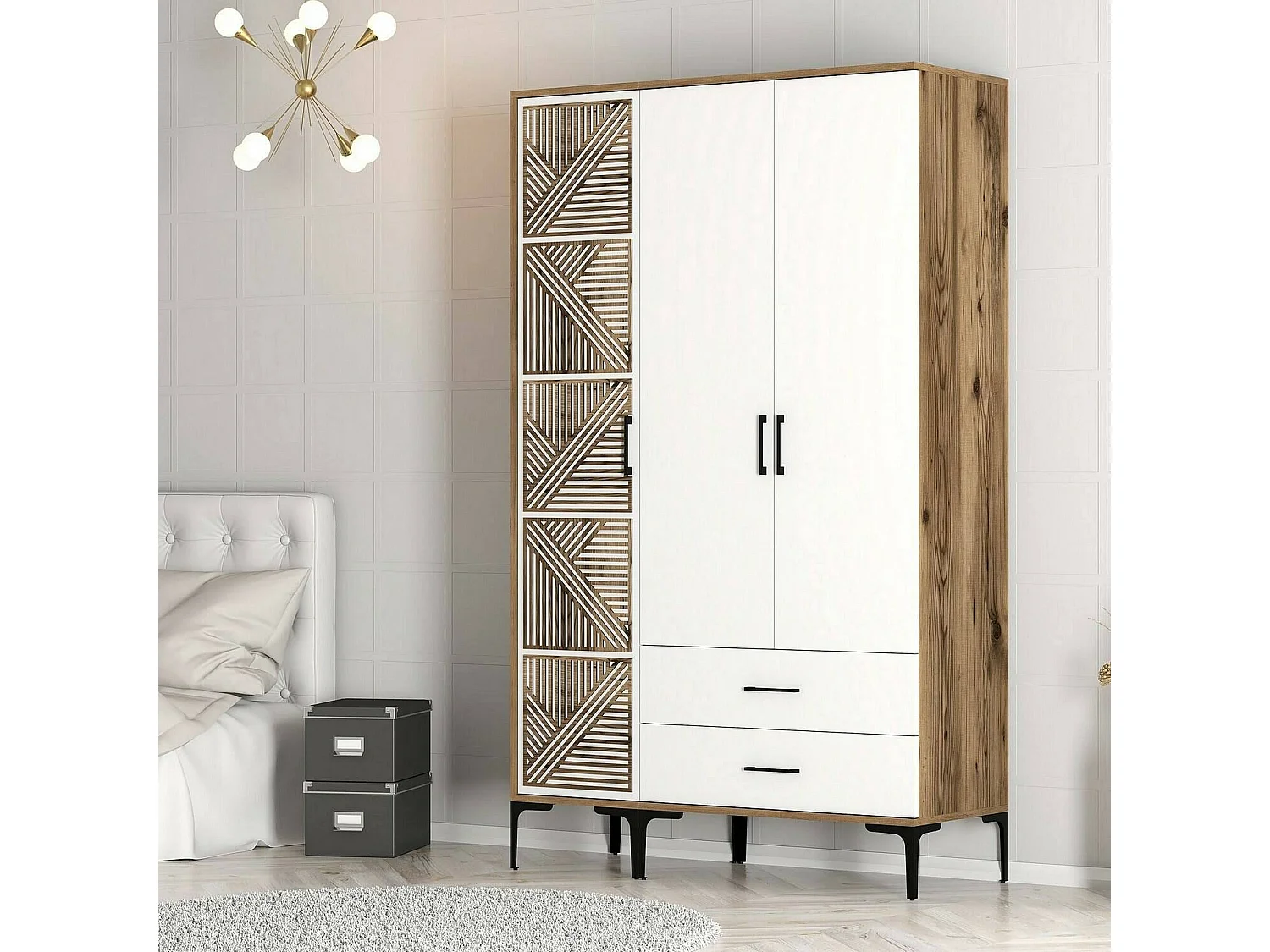 Garde-robe 3 portes Dgalbiat, Meubles de chambre, Penderie de plain-pied, Placard à vêtements, 120x48h201 cm, Noyer et Blanc