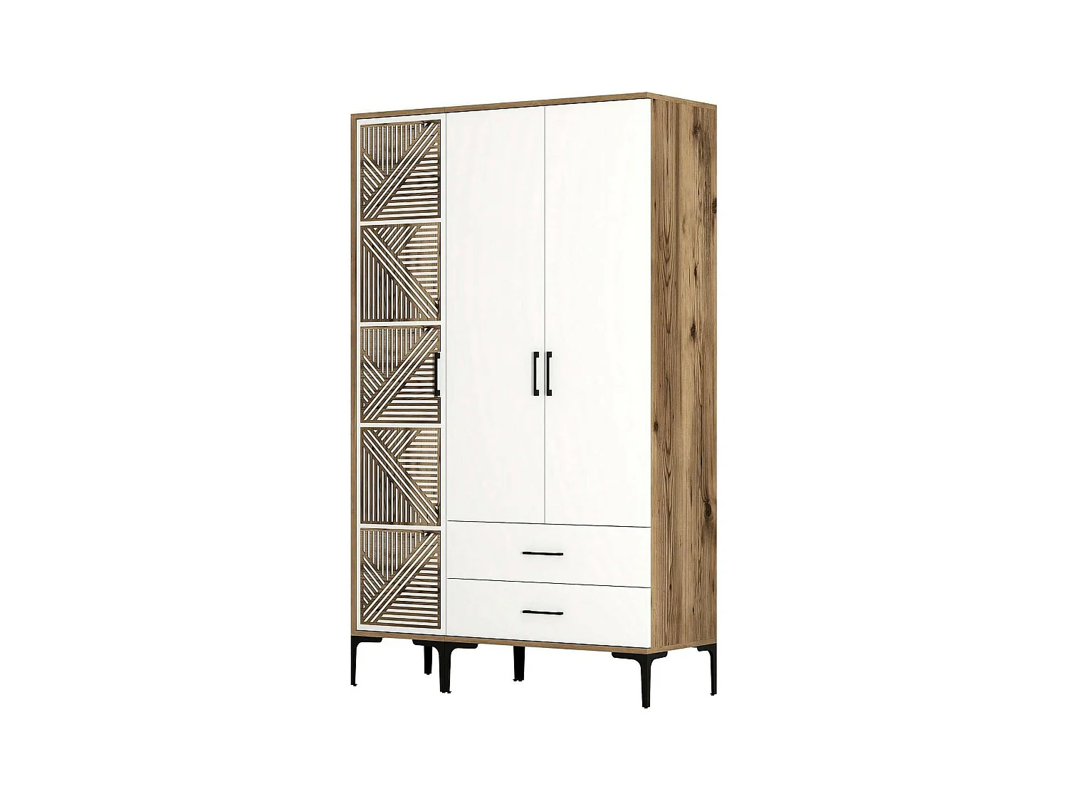 Garde-robe 3 portes Dgalbiat, Meubles de chambre, Penderie de plain-pied, Placard à vêtements, 120x48h201 cm, Noyer et Blanc