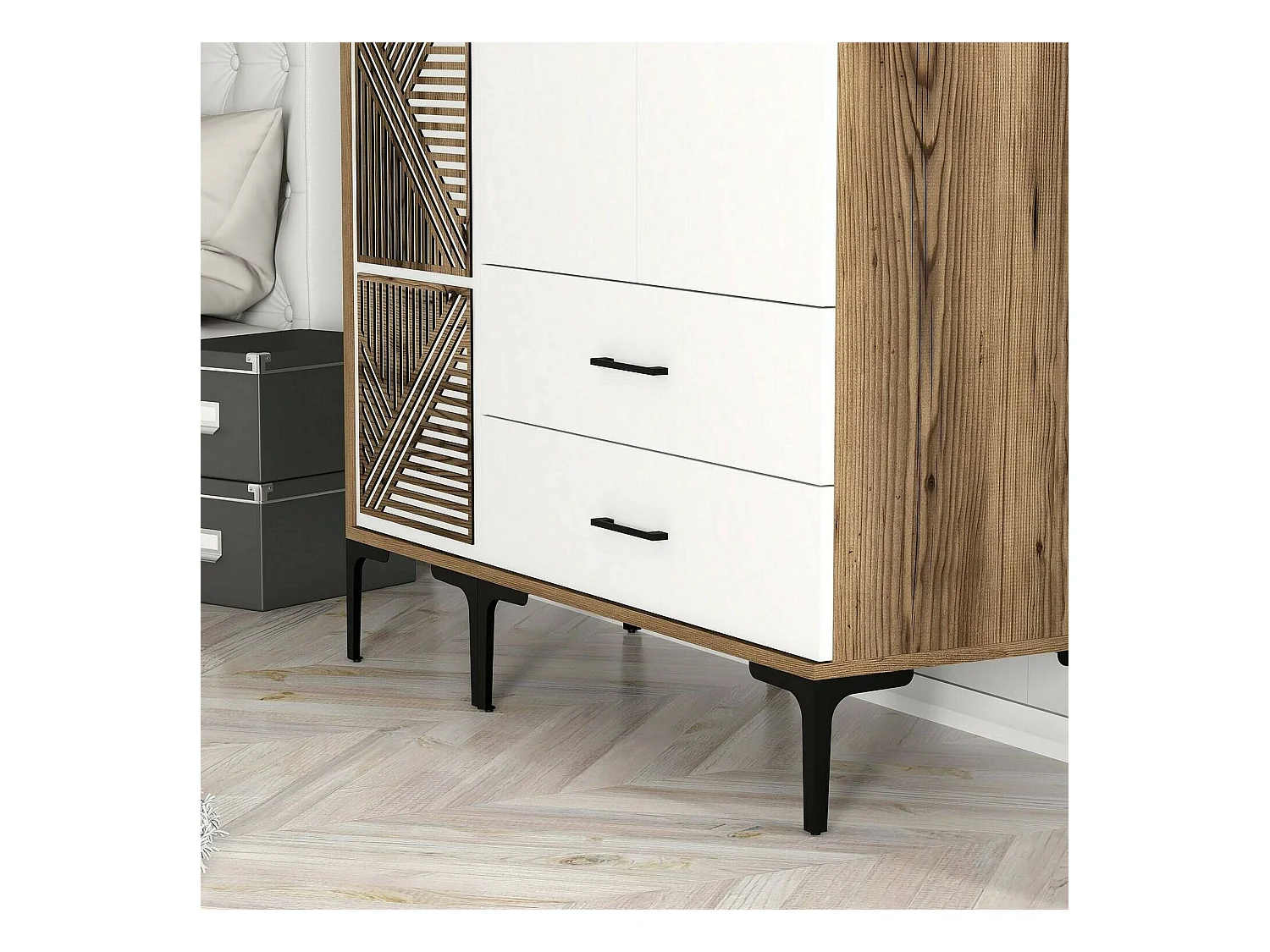 Kleiderschrank 3 Türen Dgalbiat, Schlafzimmermöbel, Schrank, Garderobe, 120x48h201 cm, Walnuss und Weiß