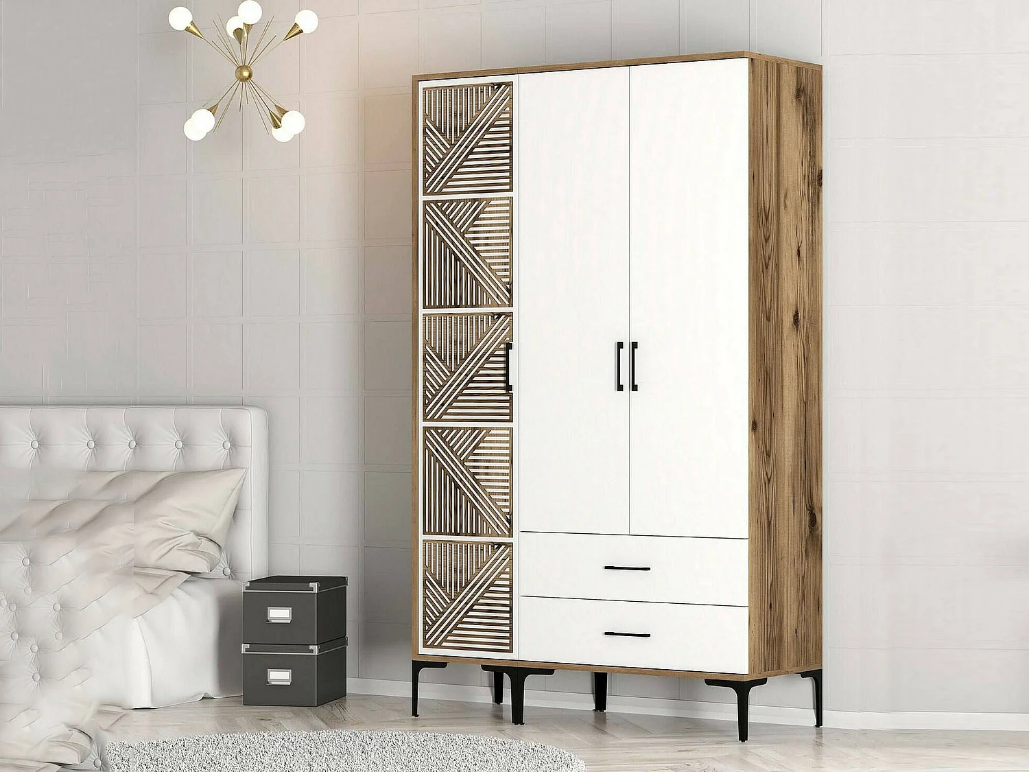 Garde-robe 3 portes Dgalbiat, Meubles de chambre, Penderie de plain-pied, Placard à vêtements, 120x48h201 cm, Noyer et Blanc