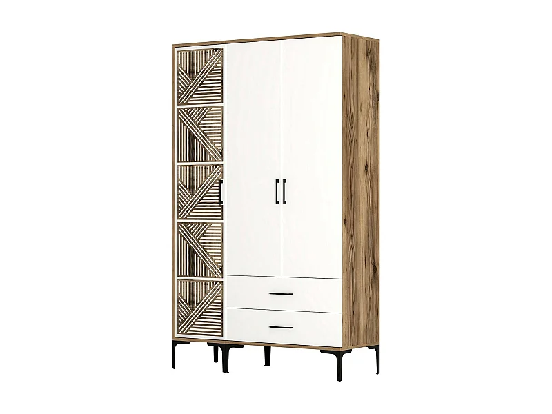 Armário Dgalbiat de 3 portas, mobiliário de quarto, roupeiro, roupeiro, 120x48h201 cm, nogueira e branco