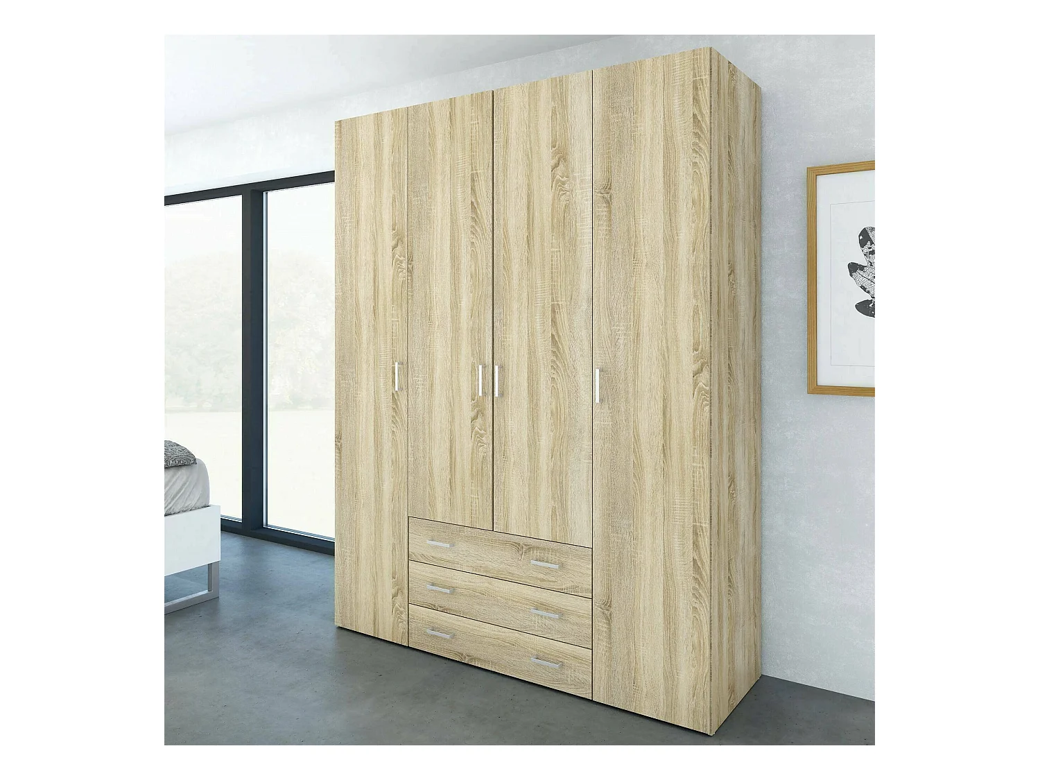 Großer Kleiderschrank Dseren, Schlafzimmermöbel, Schrank, Garderobe, 154x50 h200 cm, Eiche