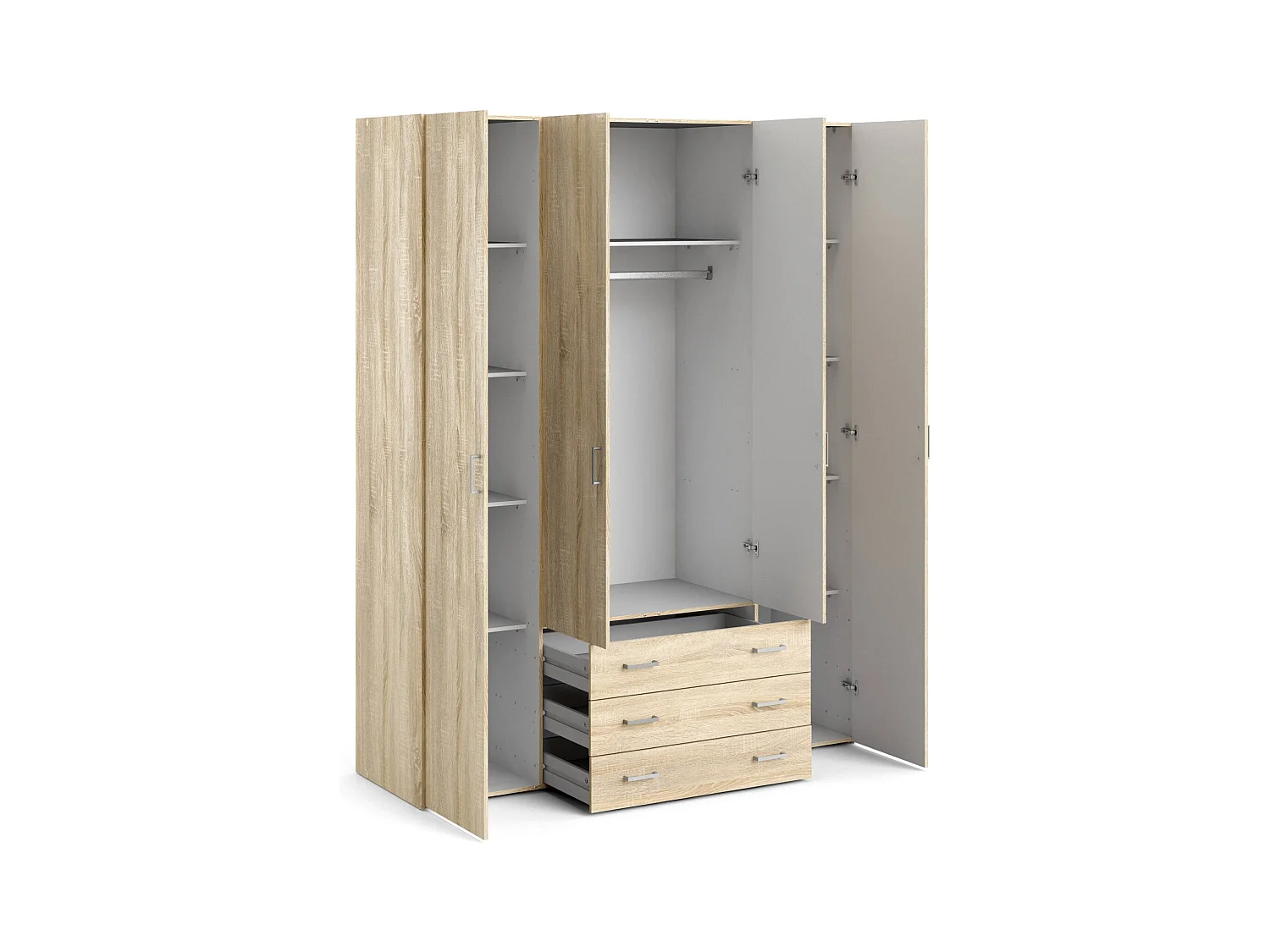 Großer Kleiderschrank Dseren, Schlafzimmermöbel, Schrank, Garderobe, 154x50 h200 cm, Eiche