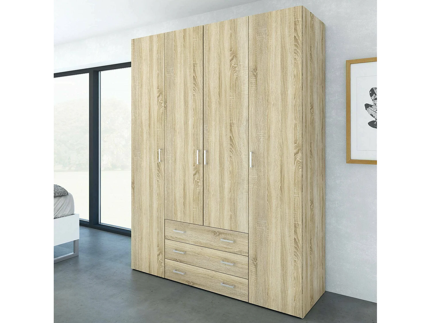 Grande Garde-robe Dseren, Meubles de chambre, Penderie de plain-pied, Placard à vêtements, 154x50 h200 cm, Chêne