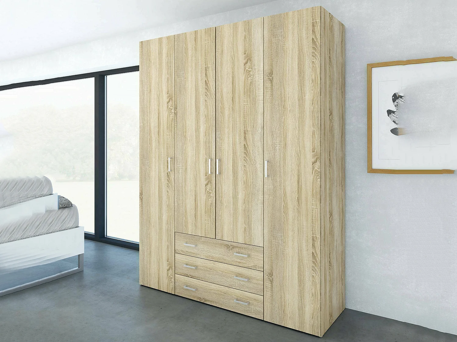 Grande Garde-robe Dseren, Meubles de chambre, Penderie de plain-pied, Placard à vêtements, 154x50 h200 cm, Chêne