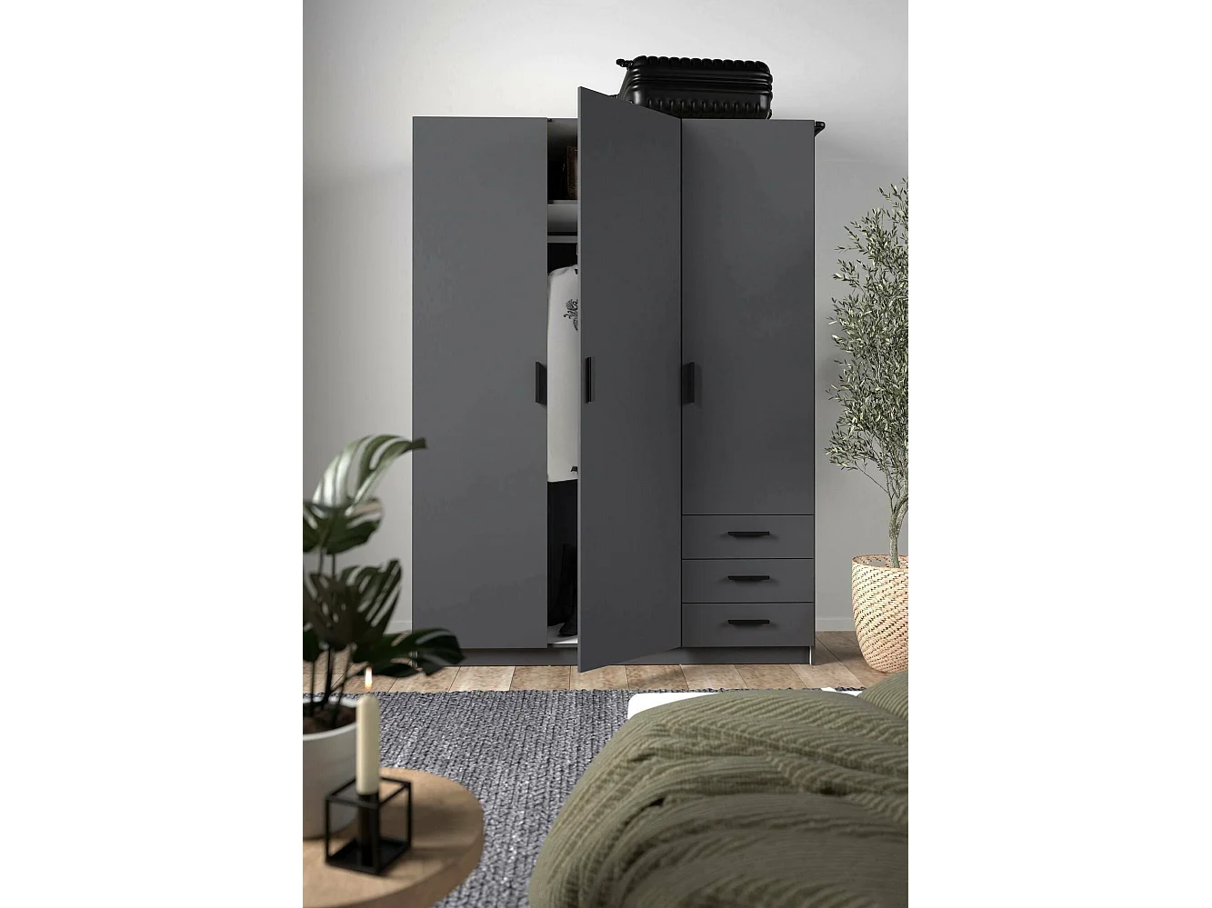 Dmora - Guardaroba 3 ante Simeon, 147x50 h200 cm, Grigio