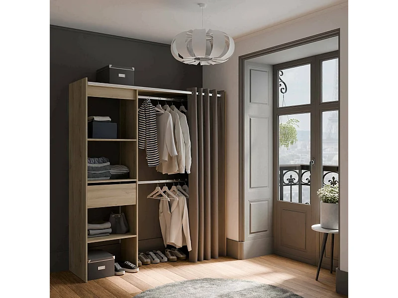 Grande Garde-robe Dcourtne, Meubles de chambre, Penderie de plain-pied, Placard à vêtements, 167x50 h192 cm, Chêne et Blanc mat