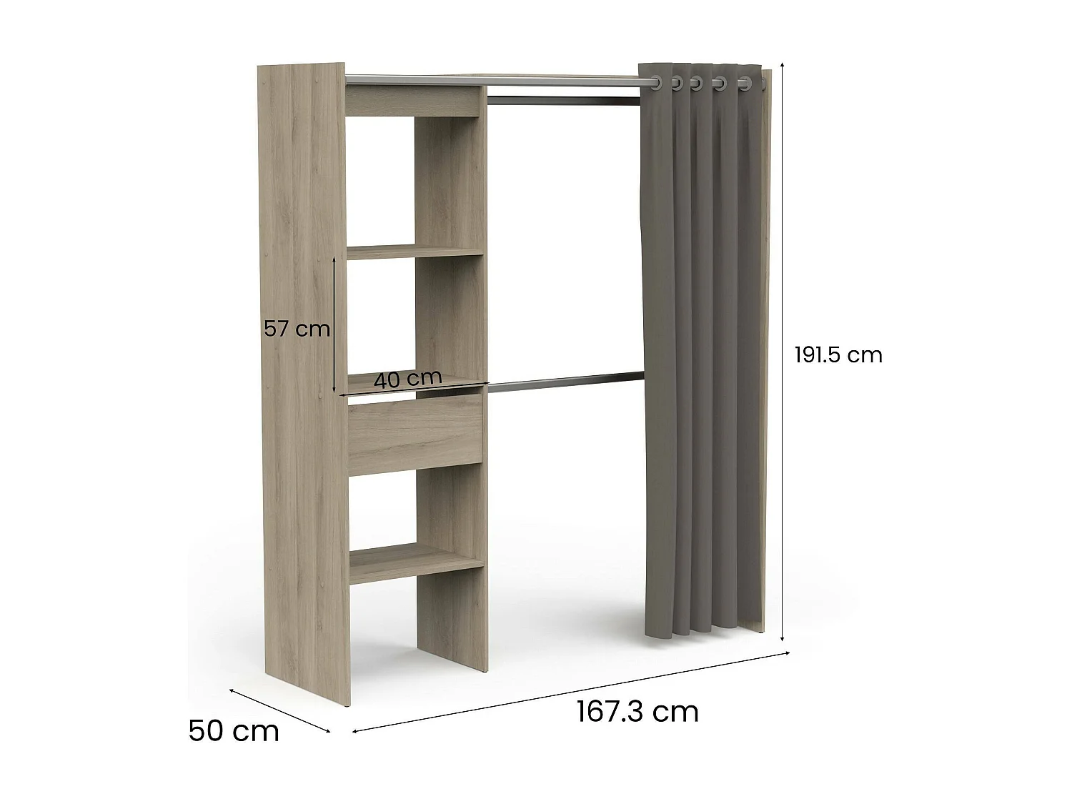 Dmora - Guardaroba grande Serpentina, 167x50 h192 cm, Rovere e Bianco opaco