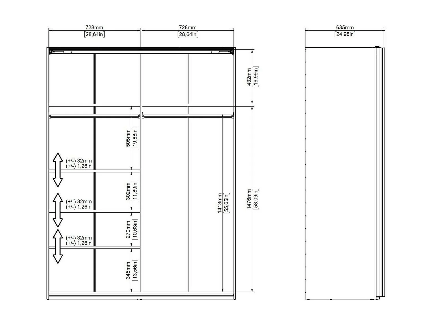 Dmora - Guardaroba 2 ante Seraphine, 150x61 h200 cm, Bianco lucido