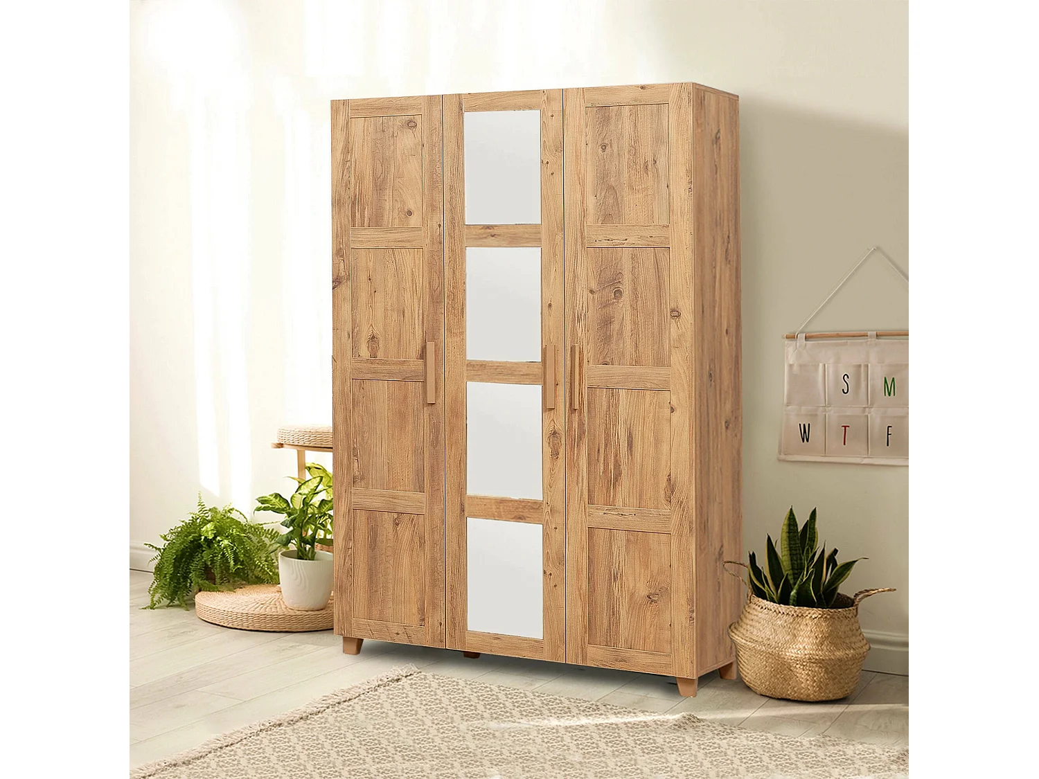 Grande Garde-robe Dlongobard, Meubles de chambre, Penderie de plain-pied, Placard à vêtements, 120x48 h189 cm, Chêne