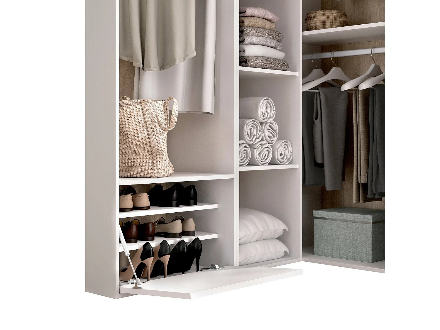 Grande Garde-robe Dbhati, Meubles de chambre, Penderie de plain-pied, Placard à vêtements, 145x85 h205 cm, Blanc et Chêne clair