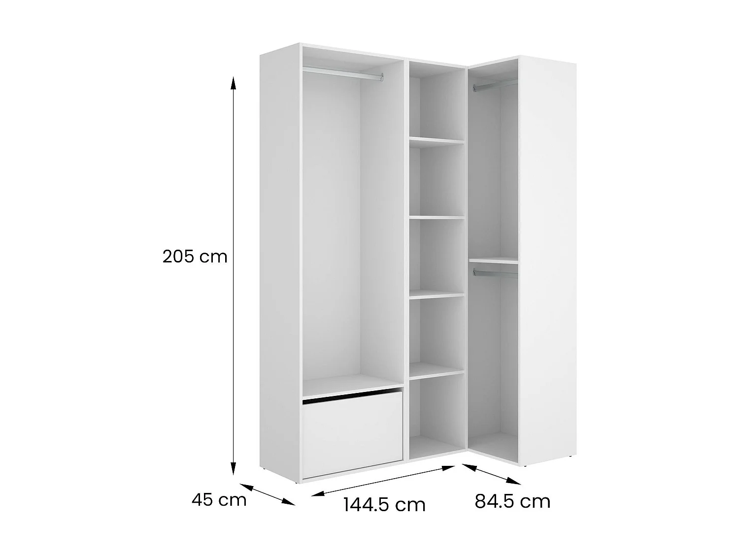 Grande Garde-robe Dbhati, Meubles de chambre, Penderie de plain-pied, Placard à vêtements, 145x85 h205 cm, Blanc et Chêne clair